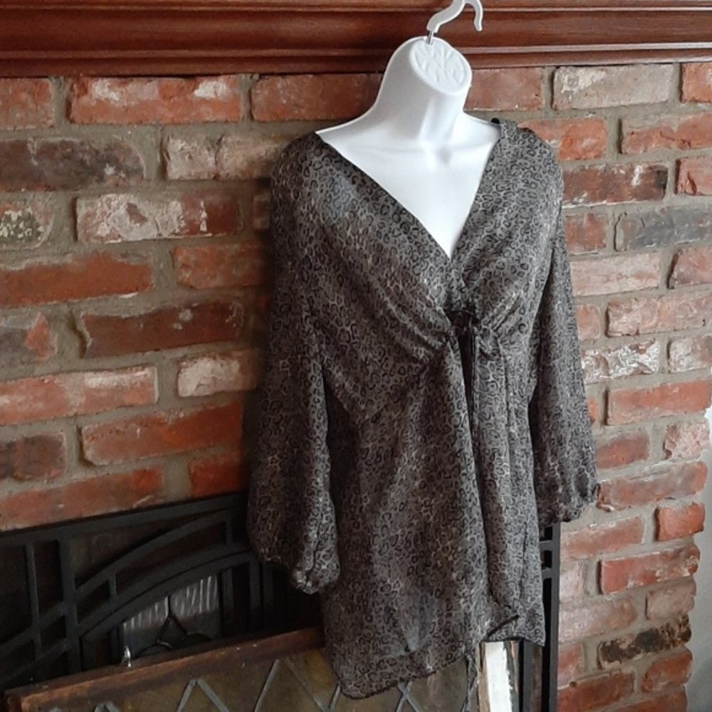 Tape measure sheer leopard print top